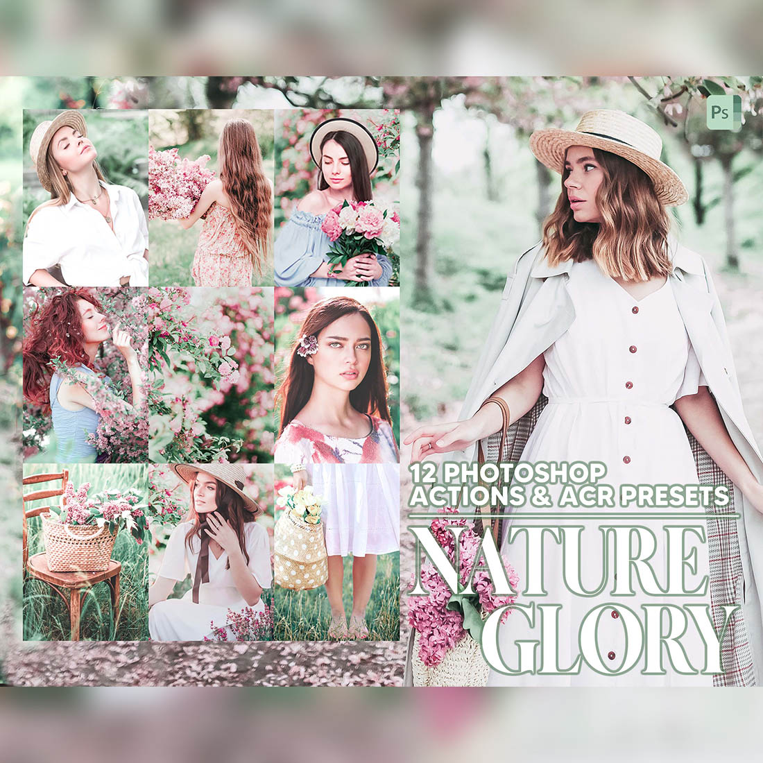 12 Photoshop Actions, Nature Glory Ps Action, Spring ACR Preset, Bright Ps Filter, Atn Portrait And Lifestyle Theme For Instagram, Blogger cover image.