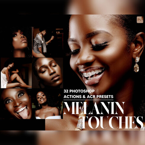 32 Photoshop Actions, Melanin Thouches Ps Action, Retouch ACR Preset, Skin Ps Filter, Atn Portrait And Lifestyle Theme Instagram, Blogger cover image.