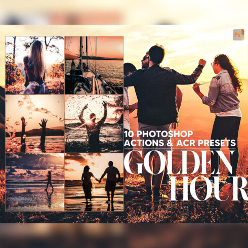 10 Photoshop Actions, Golden Hour Ps Action, Sunset ACR Preset, Sunshine Ps Filter, Atn Portrait And Lifestyle Theme For Instagram, Blogger cover image.