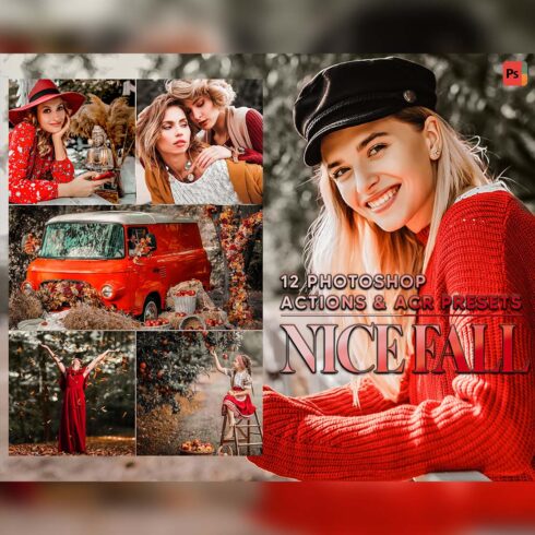 12 Photoshop Actions, Nice Fall Ps Action, Autumn Leaf ACR Preset, Fall Moody Ps Filter, Portrait And Lifestyle Theme For Instagram, Blogger cover image.