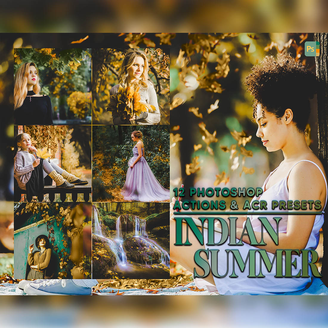 12 Photoshop Actions, Indian Summer Ps Action, Autumn ACR Preset, Fall Yellow Ps Filter, Portrait And Lifestyle Theme For Instagram, Blogger cover image.