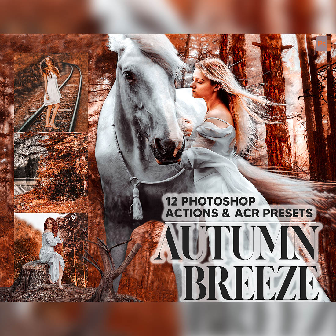 12 Photoshop Actions, Autumn Breeze Ps Action, Fall ACR Preset, Dreamy Ps Filter, Atn Portrait And Lifestyle Theme For Instagram Blogger cover image.