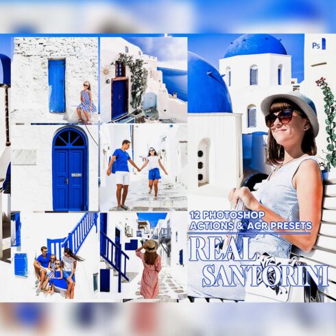 12 Photoshop Actions, Real Santorini Ps Action, Travel ACR Preset, Spring Ps Filter, Atn Portrait And Lifestyle Theme For Instagram, Blogger cover image.