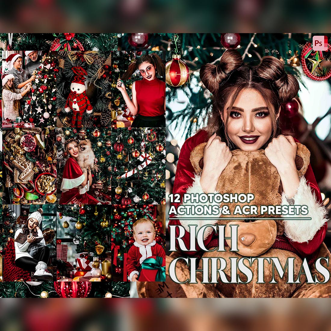 12 Photoshop Actions, Rich Christmas Ps Action, Moody ACR Preset, Winter Ps Filter, Atn Portrait And Lifestyle Theme For Instagram, Blogger cover image.