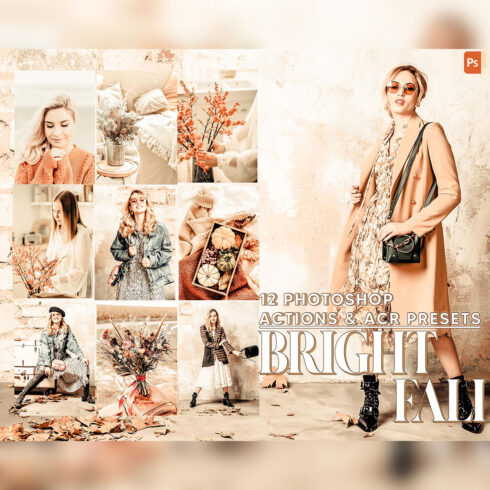 12 Photoshop Actions, Bright Fall Ps Action, Autumn ACR Preset, Orangish Ps Filter, Atn Portrait And Lifestyle Theme For Instagram, Blogger cover image.