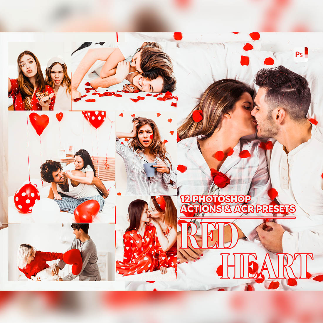 12 Photoshop Actions, Red Heart Ps Action, Love ACR Preset, Vibrant Ps Filter, Atn Portrait And Lifestyle Theme For Instagram, Blogger cover image.