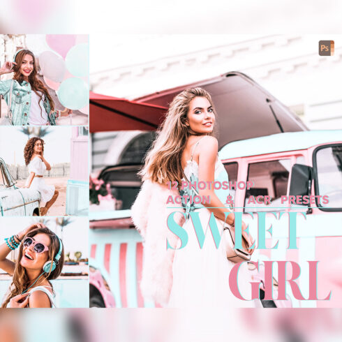12 Photoshop Actions, Sweet Girl Ps Action, Light ACR Preset, Colorful Ps Filter, Atn Pictures And style Theme For Instagram, Blogger cover image.