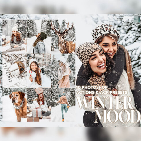 10 Photoshop Actions, Winter Mood Ps Action, Christmas ACR Preset, Bright Ps Filter, Atn Portrait And Lifestyle Theme For Instagram, Blogger cover image.