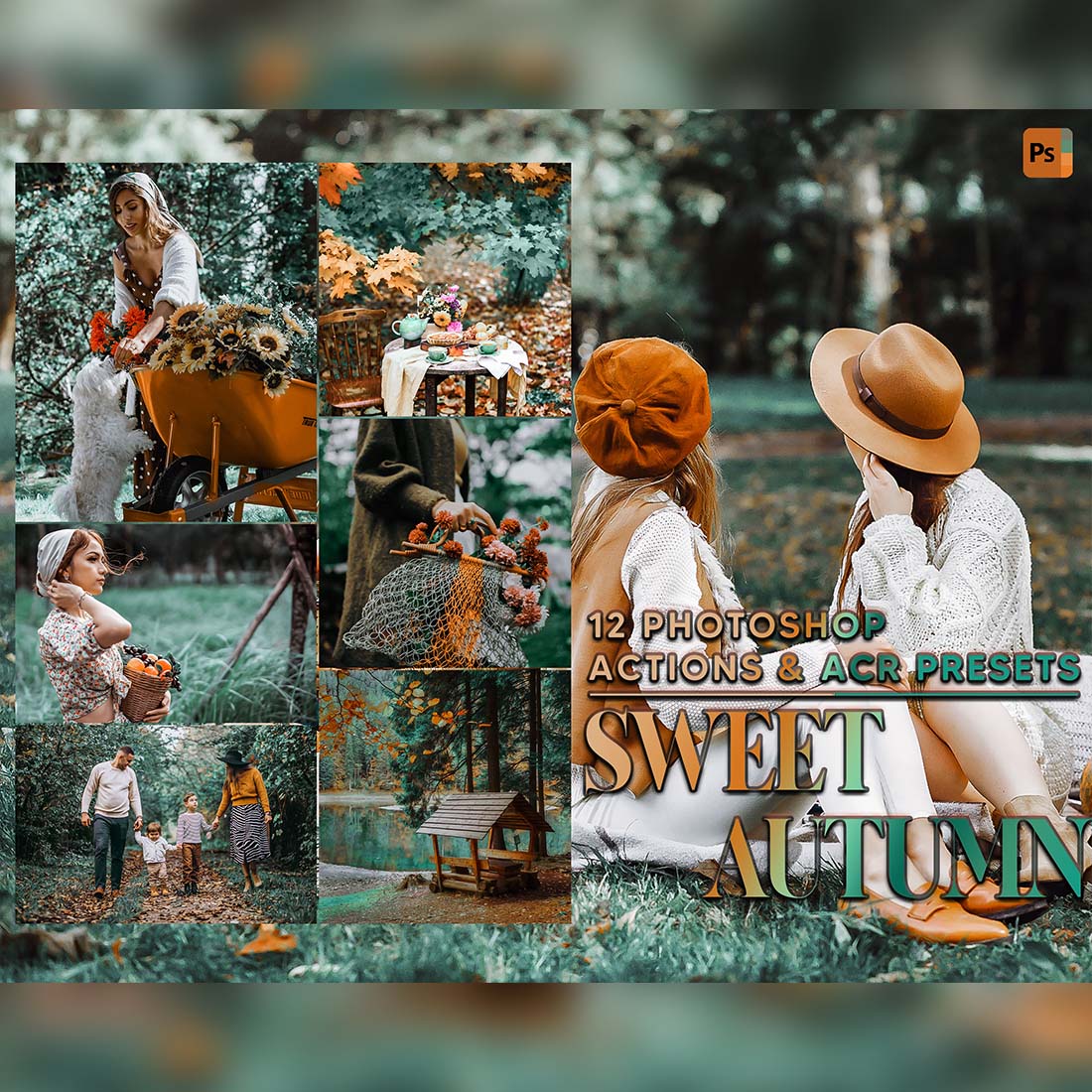 12 Photoshop Actions, Sweet Autumn Ps Action, Woodland ACR Preset, Fall Moody Ps Filter, Portrait And Lifestyle Theme For Instagram, Blogger cover image.