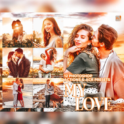 12 Photoshop Actions, My Love Ps Action, Golden Hour ACR Preset, Romance Ps Filter, Atn Portrait And Lifestyle Theme Instagram, Blogger Warm cover image.