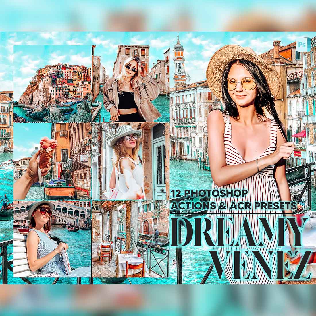 12 Photoshop Actions, Dreamy Venez Ps Action, Bright ACR Preset, Summer Ps Filter, Atn Portrait And Lifestyle Theme For Instagram, Blogger cover image.