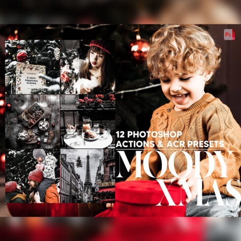 12 Photoshop Actions, Moody Xmas Ps Action, Christmas ACR Preset, Holiday Ps Filter, Atn Portrait And Lifestyle Theme For Instagram, Blogger cover image.