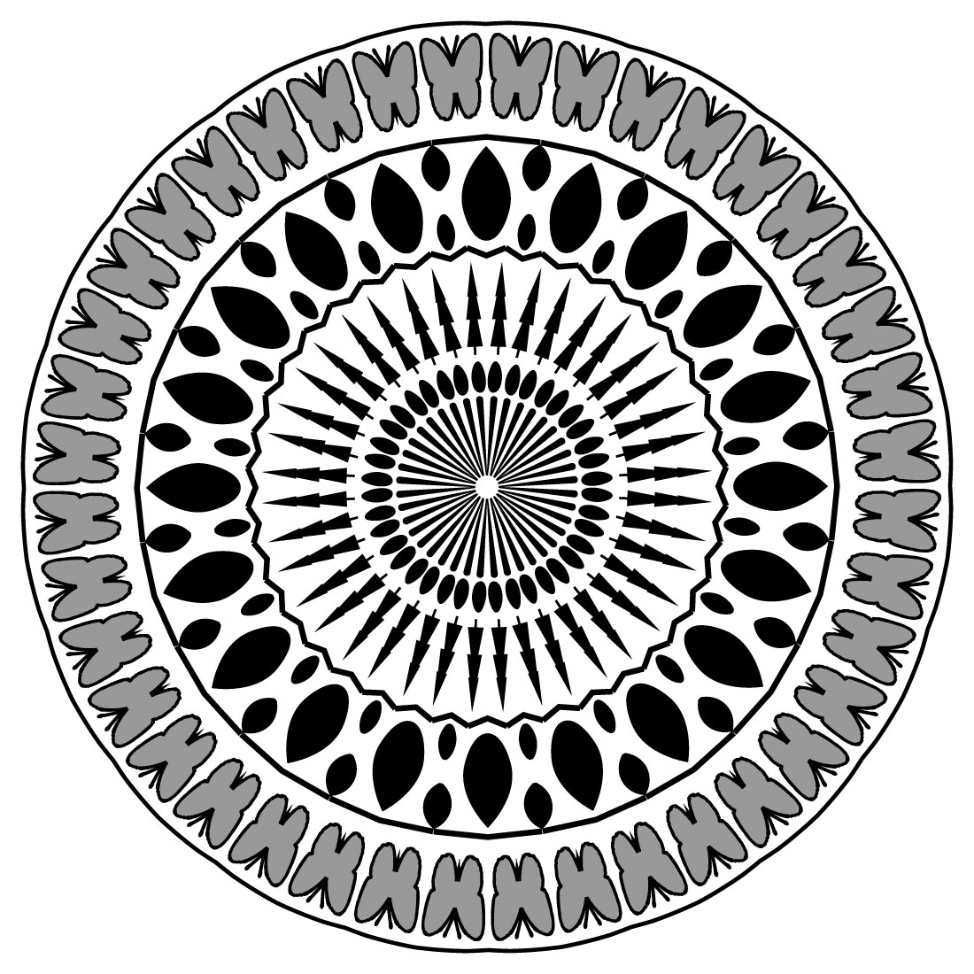 Mandala Art cock in blak and white circles cover image.
