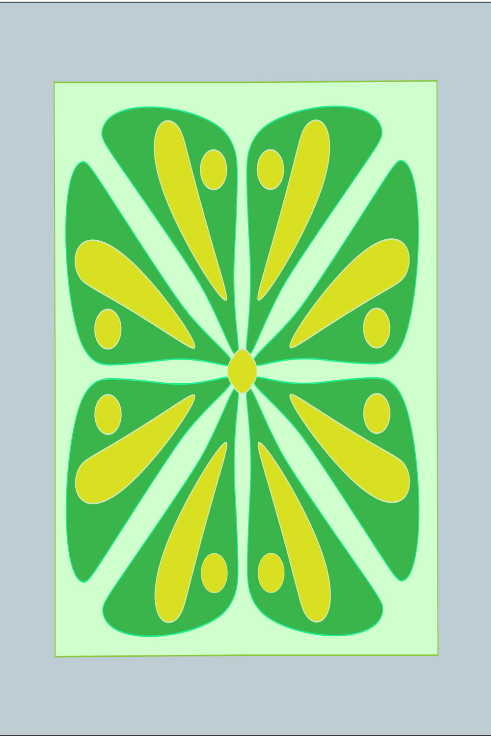 Mandala Art in Light-green-background-with-yellow-and-green-petals pinterest preview image.