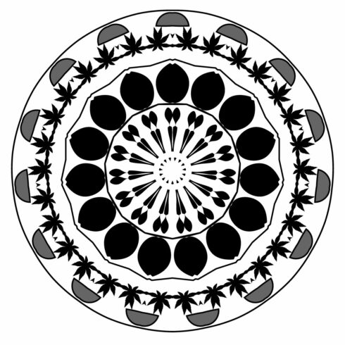 Mandala Art leaf in black and white cover image.