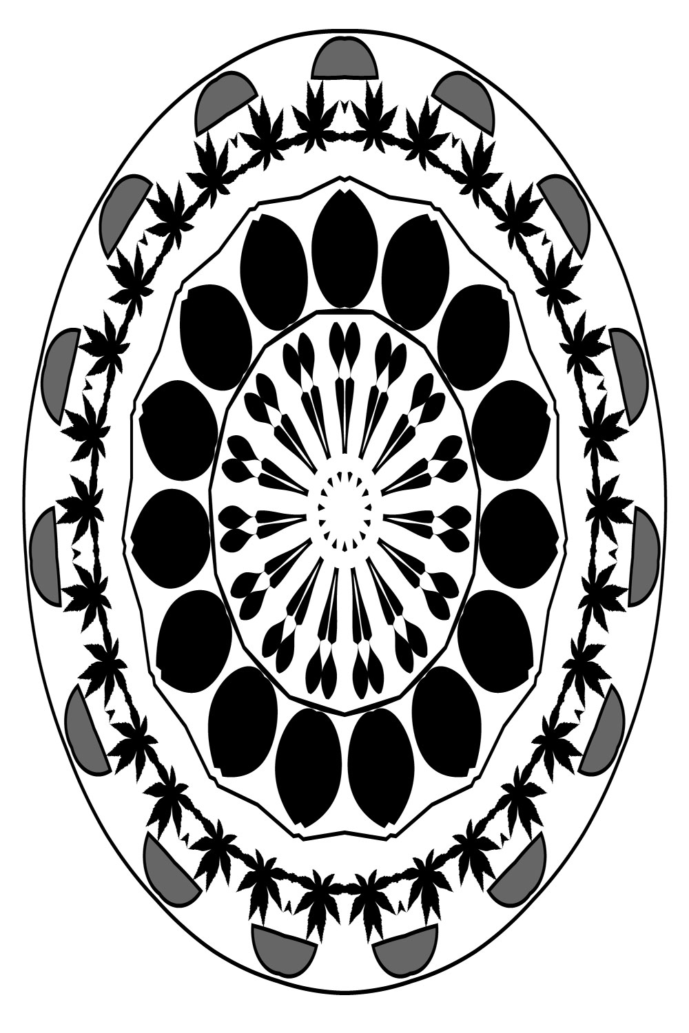 Mandala Art leaf in black and white pinterest preview image.