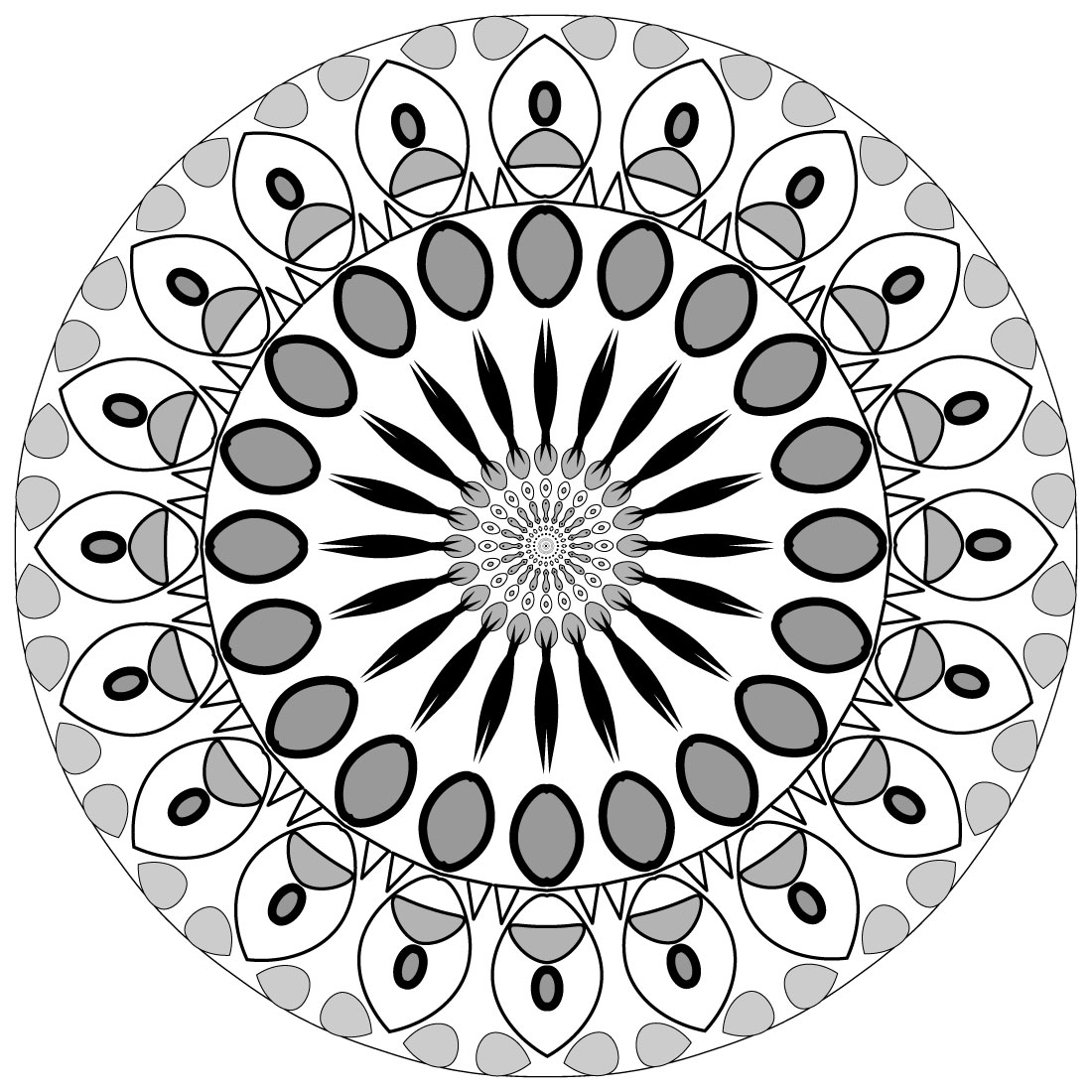 Mandala art with black and gray Petals cover image.