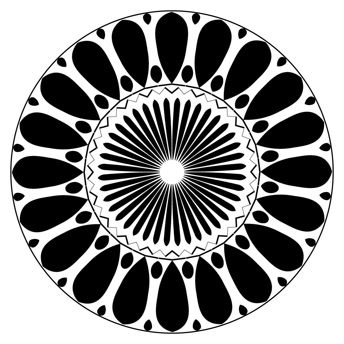 Mandala Art with black and white with middle light preview image.