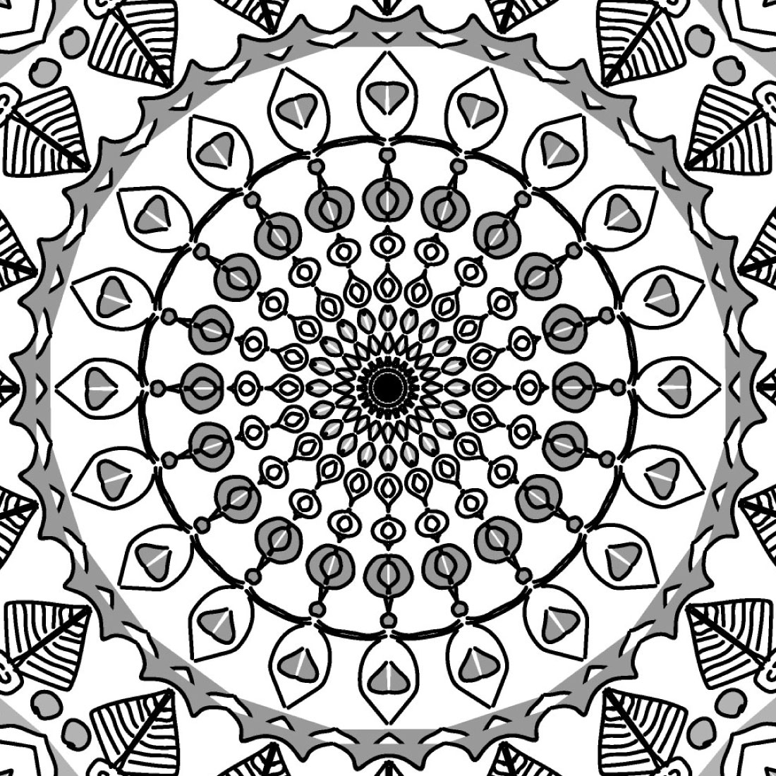 Mandala art with black and gray preview image.