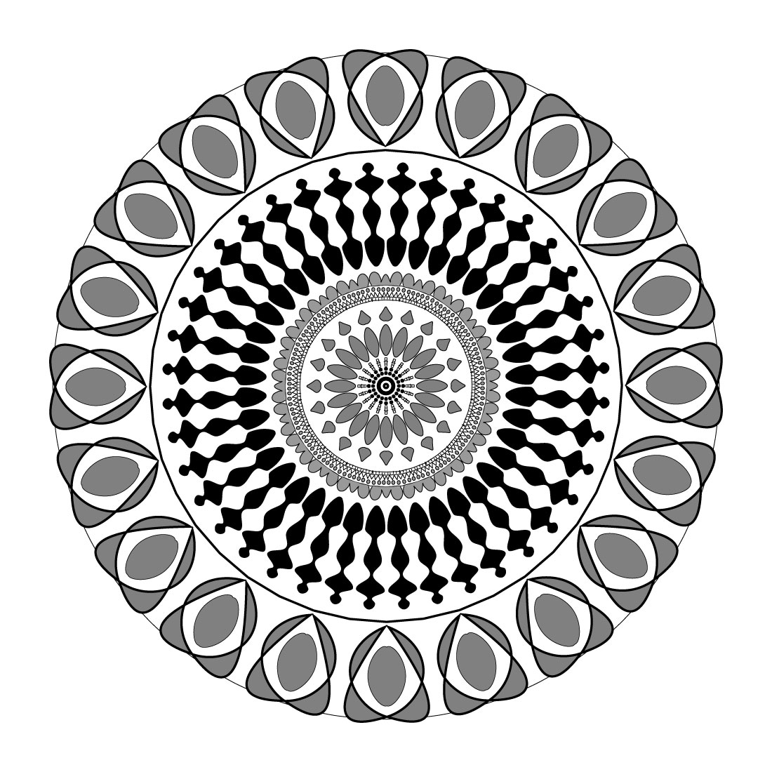 mandala art with black rings and gray background 1 746