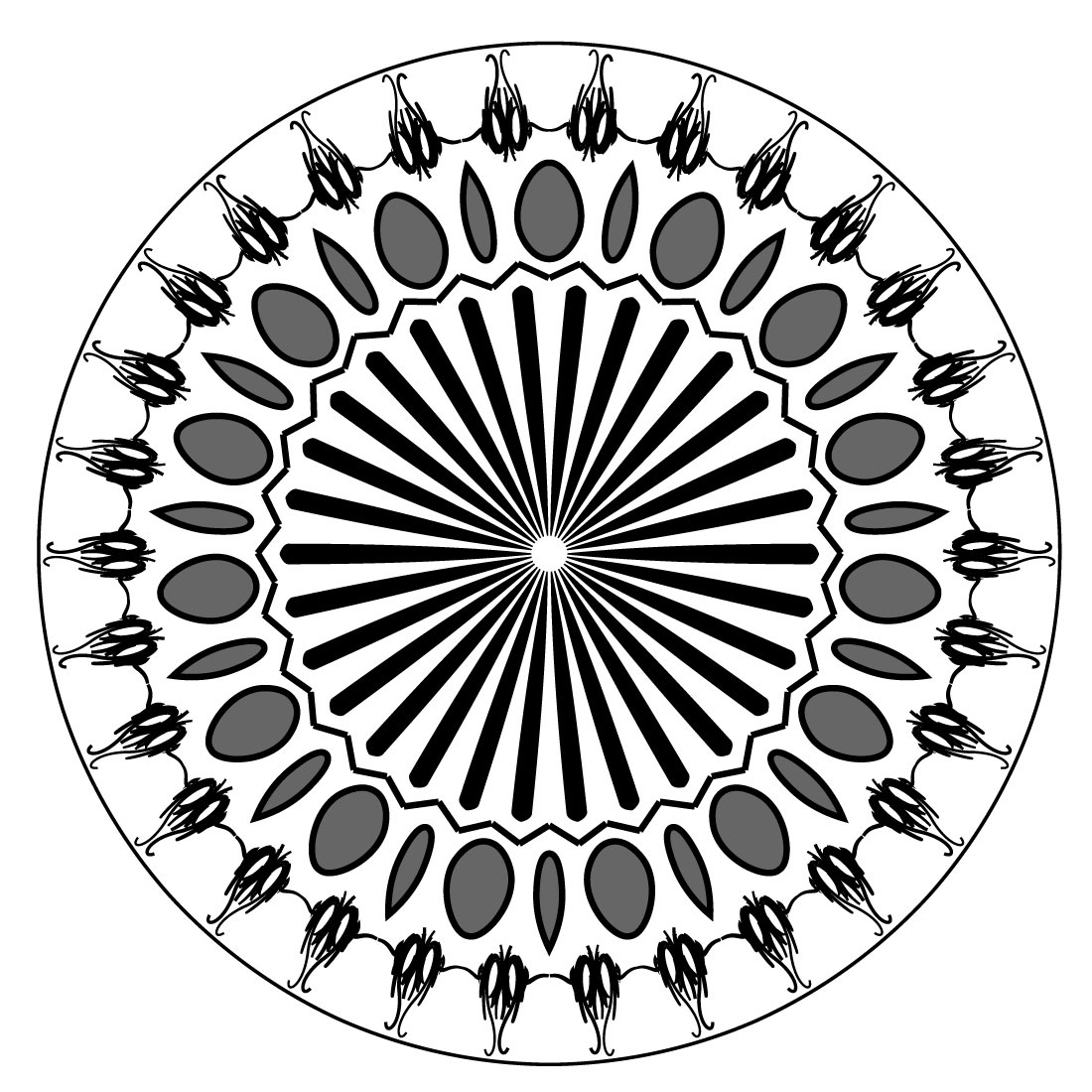 mandala art with black spiral in white background 1 702