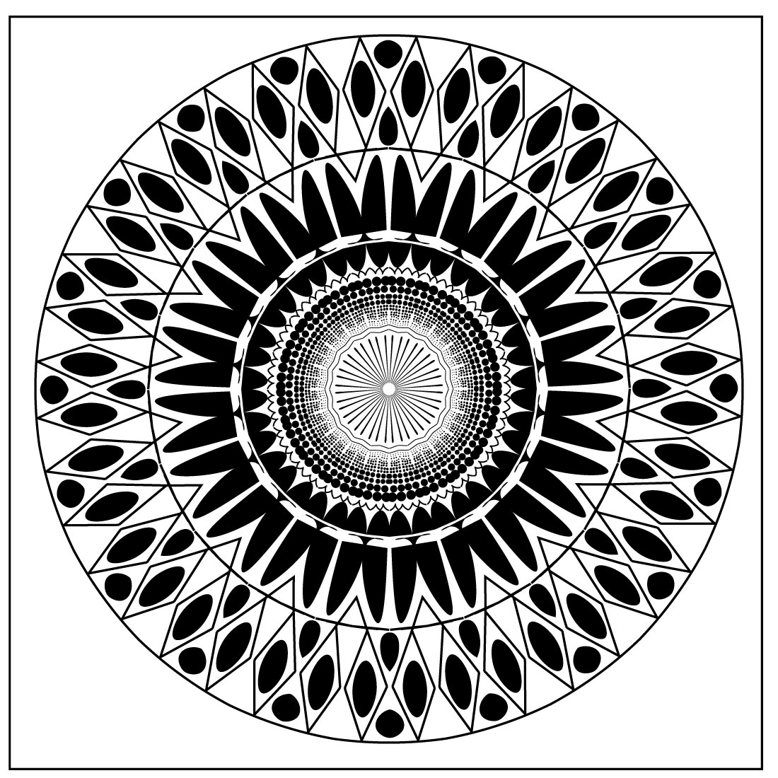 Mandala art with black white in babbles preview image.