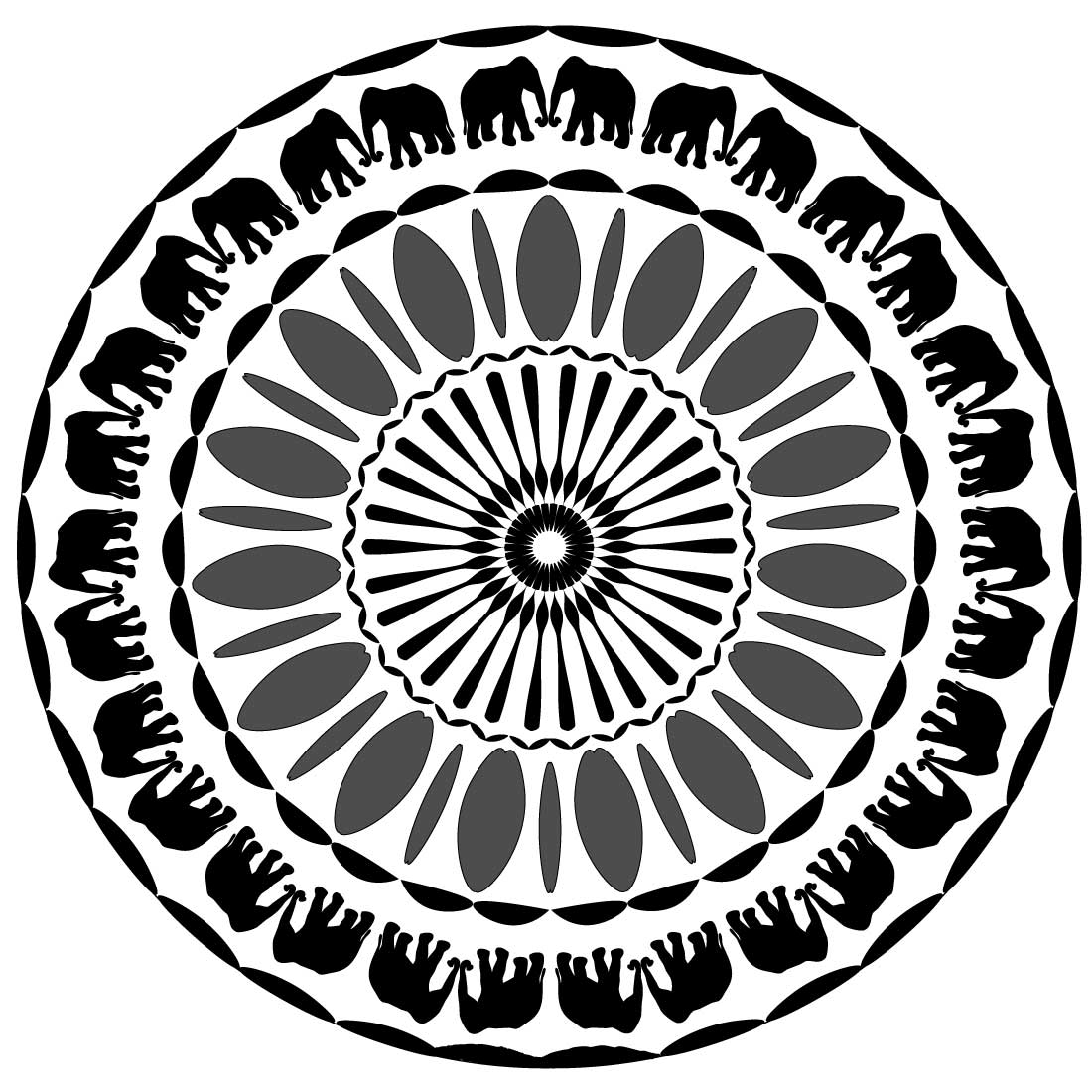 Mandala Art with Elephant in Black and white preview image.