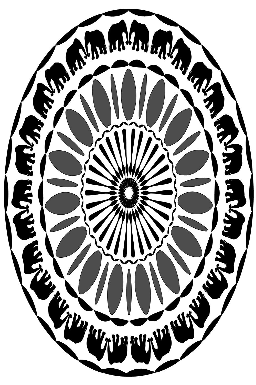 Mandala Art with Elephant in Black and white pinterest preview image.
