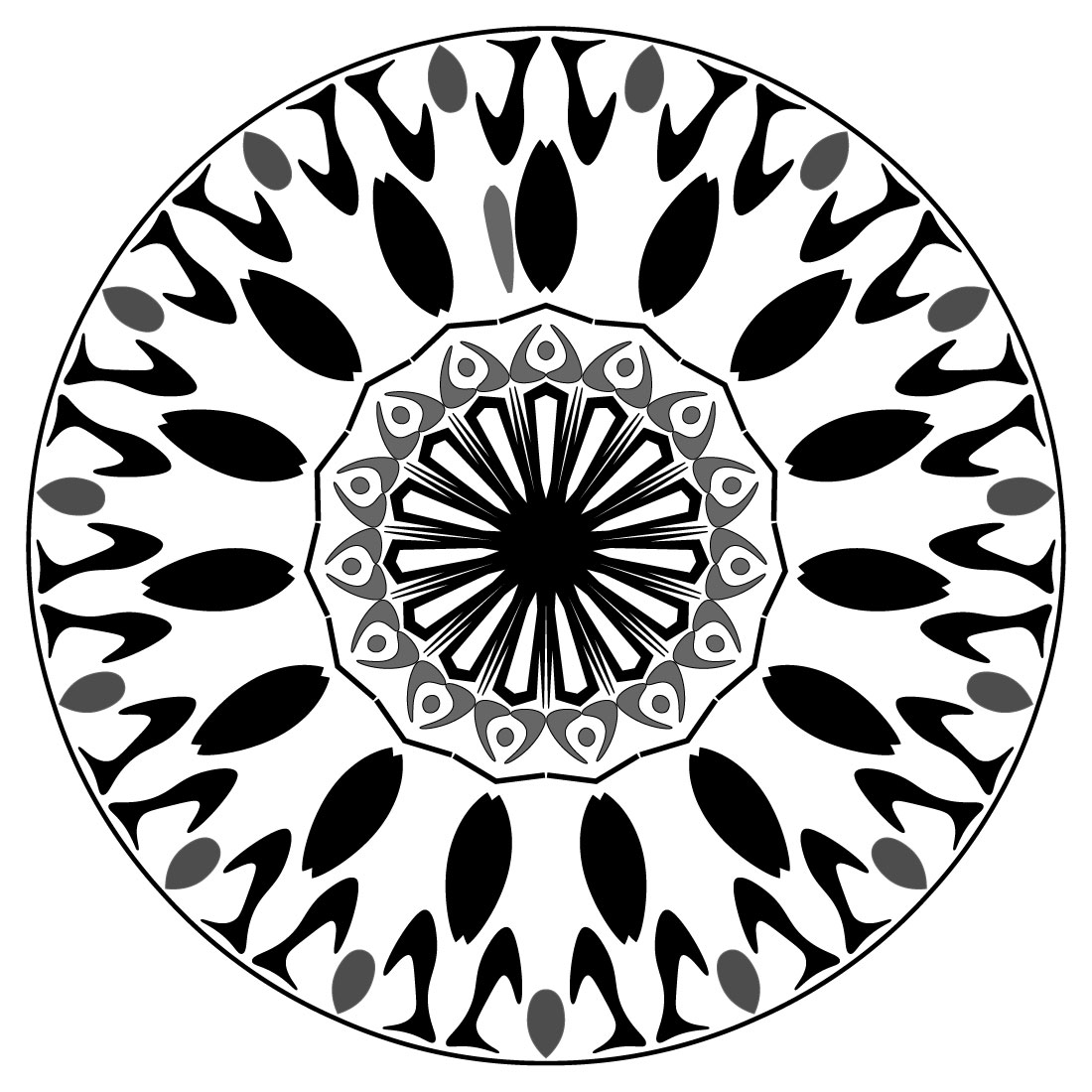 Mandala-Art-with-rounded-black-and-white preview image.