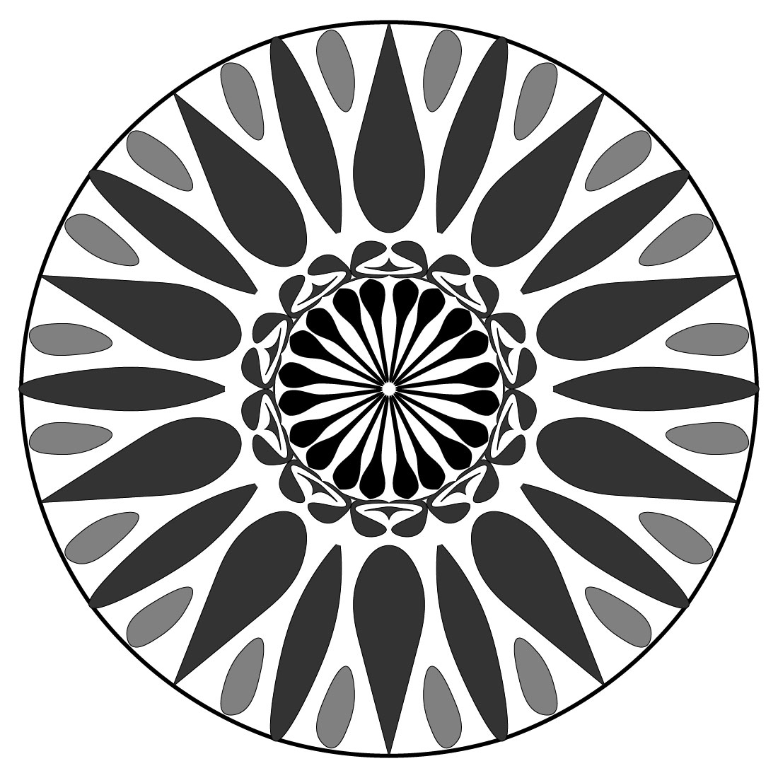 Mandala-Art-with-long-petales-in-black-and-white preview image.