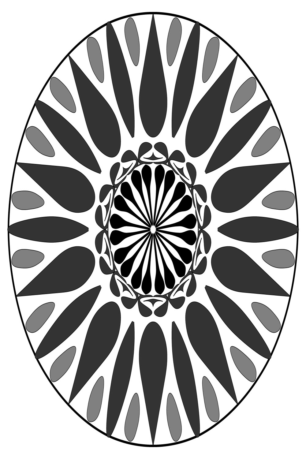 Mandala-Art-with-long-petales-in-black-and-white pinterest preview image.