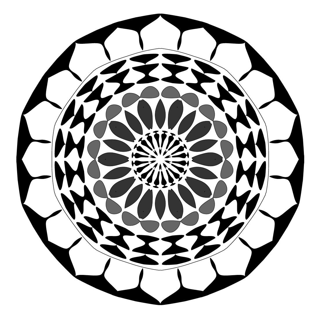 mandala art with lotus flower in black and white 1 586