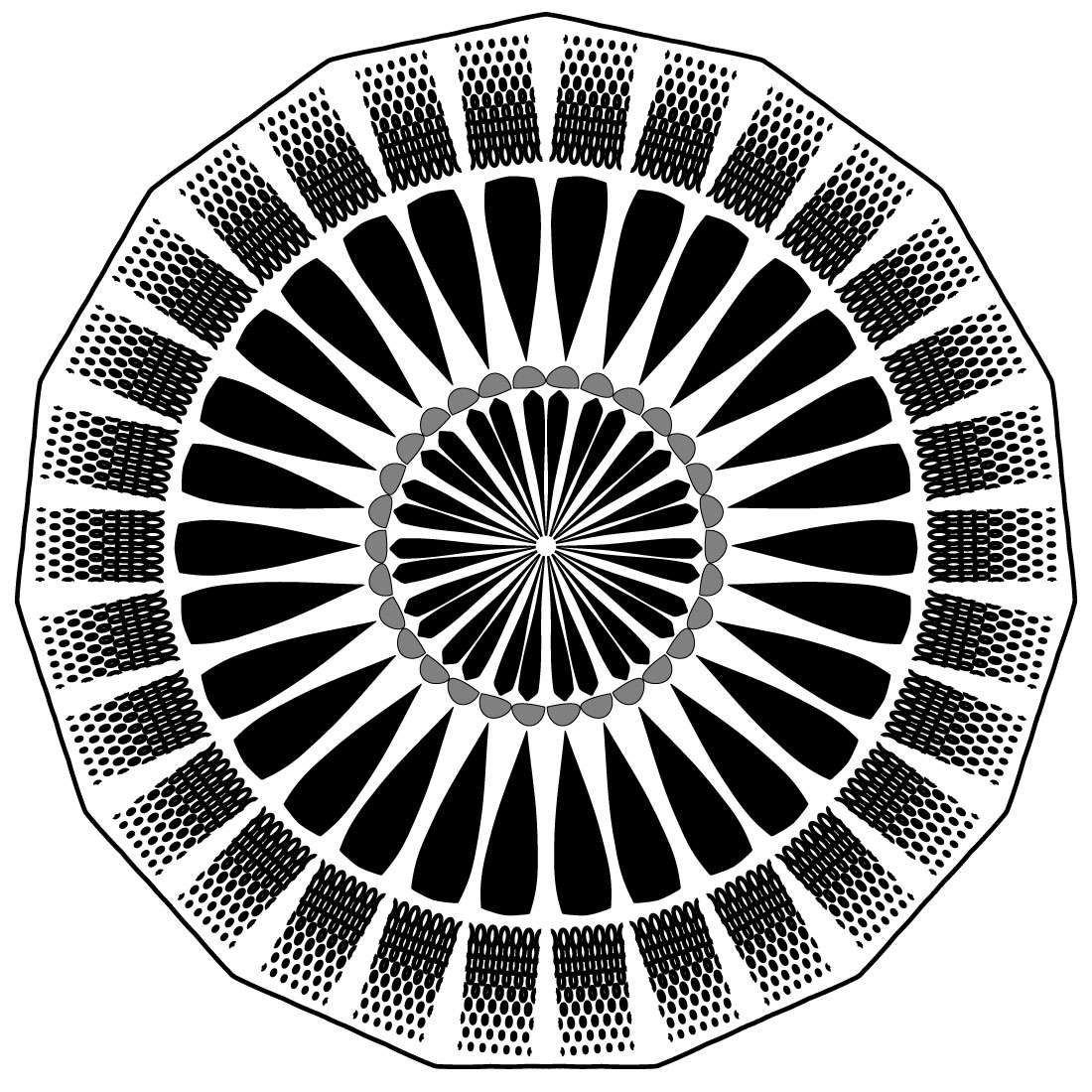mandala art with rounded mesh in black and white 1 942