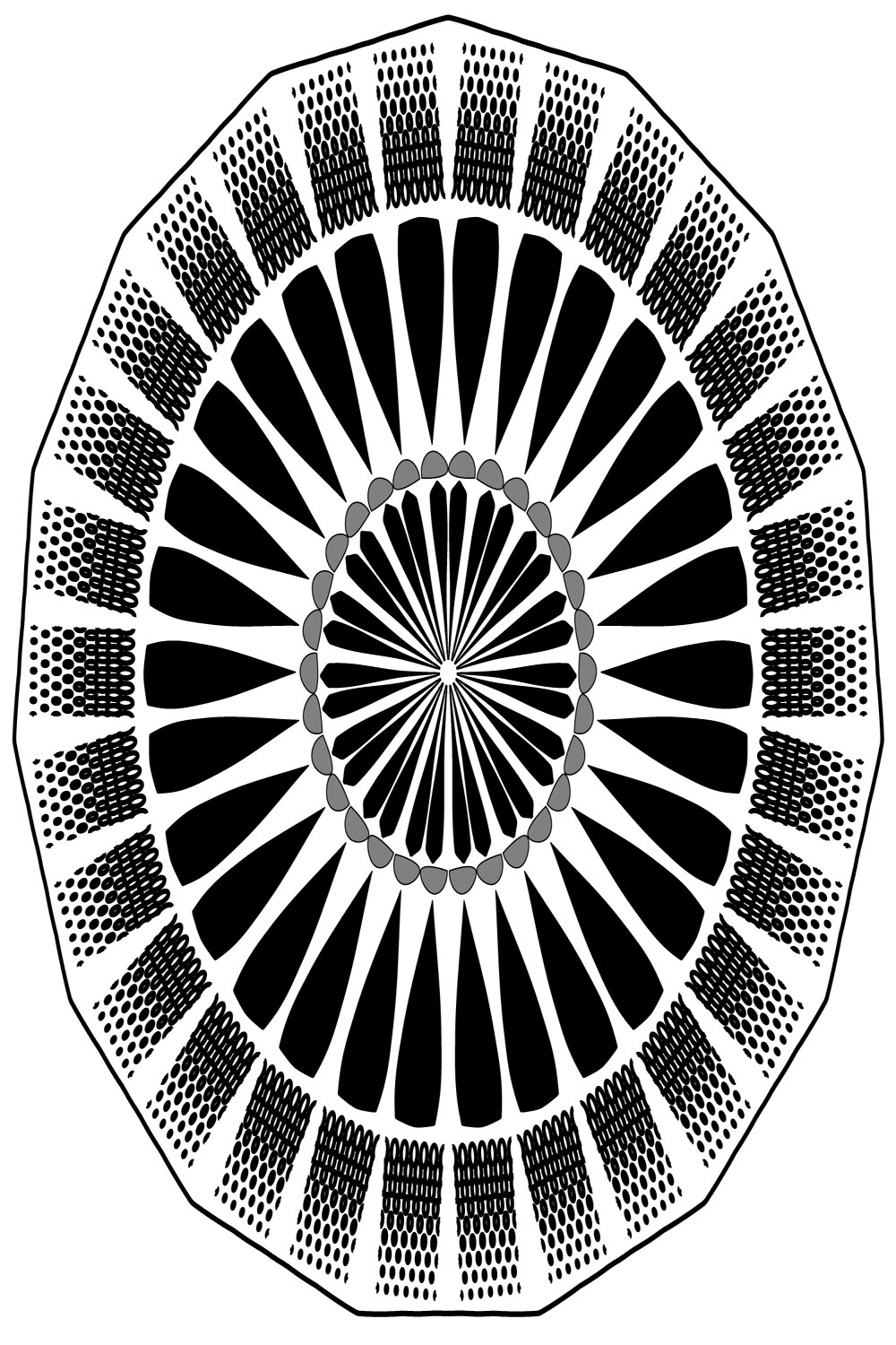 Mandala-Art-with-Rounded-mesh-in-black-and-white pinterest preview image.