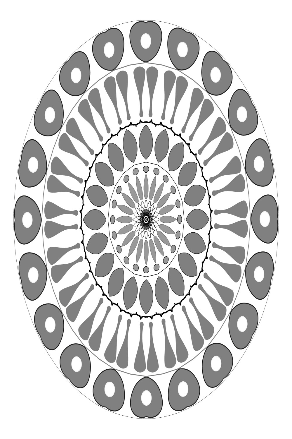 Mandala-art-with-rounded-shados-and-gray-pilers pinterest preview image.