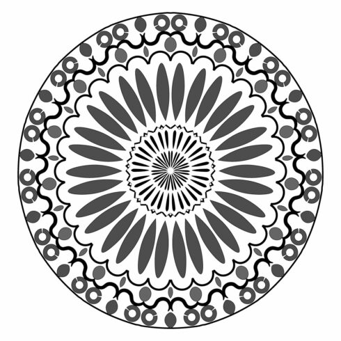 Mandala art with black and white rounded circles cover image.