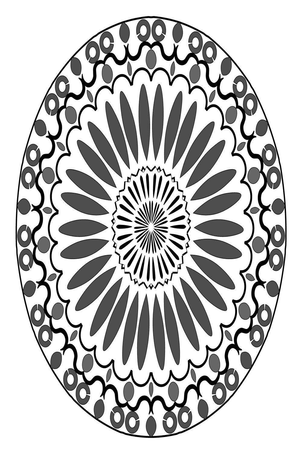 Mandala art with black and white rounded circles pinterest preview image.
