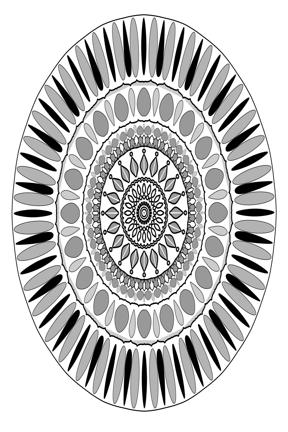 Mandana-art-with-black-white-and-ash pinterest preview image.