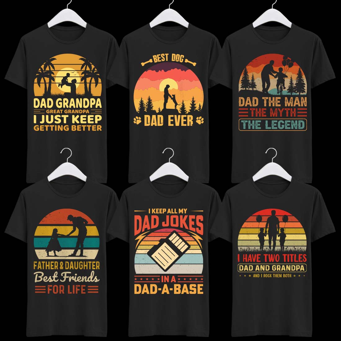 Father's day t-shirt design bundles, Summer retro vintage typography t-shirt design and Summer t-shirt design preview image.