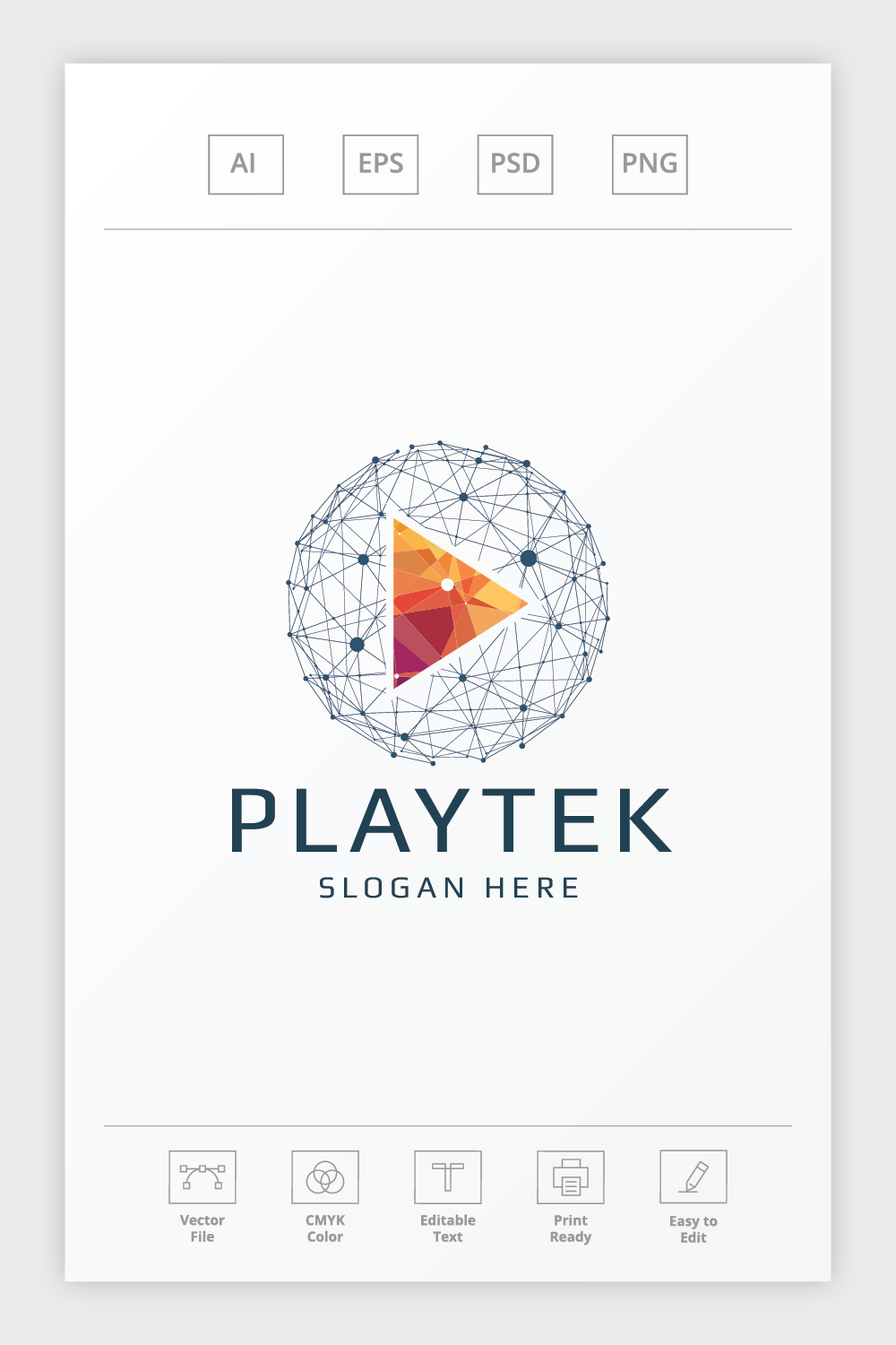 Colorful Play Symbol Logo Template pinterest preview image.