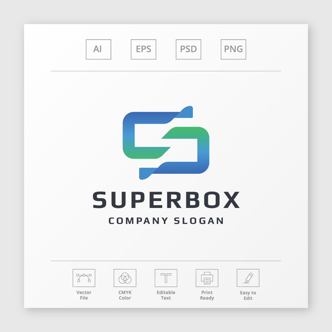 Super Box Letter S Logo preview image.