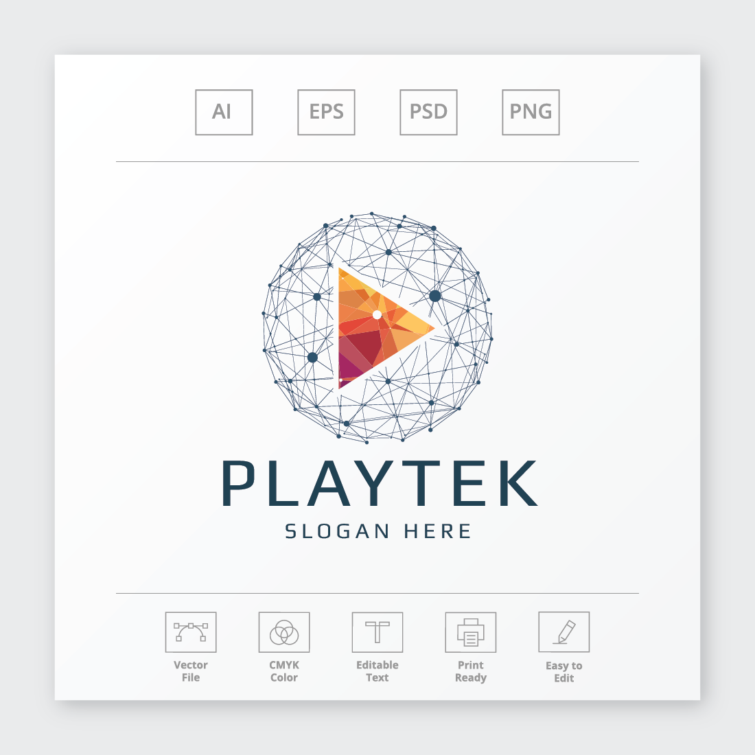 Colorful Play Symbol Logo Template preview image.