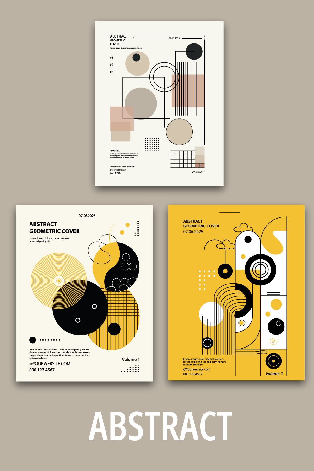 Brochure cover design template with retro geometric graphics pinterest preview image.