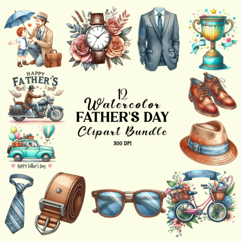Watercolor Father's Day Sublimation Clipart cover image.