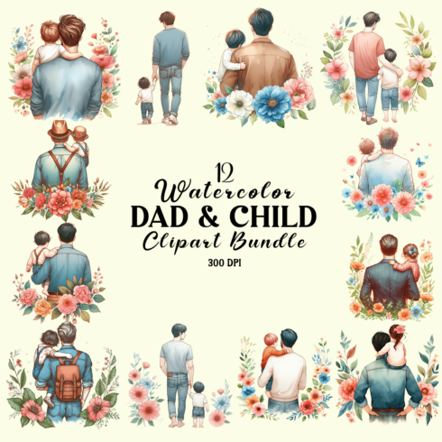 Watercolor Dad & Child Clipart Bundle cover image.