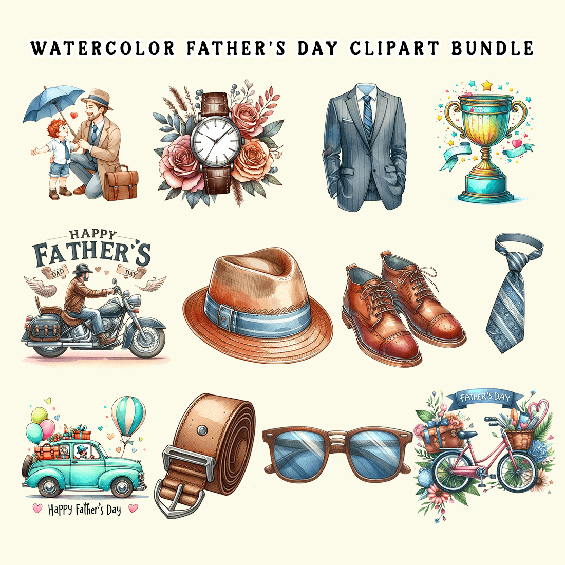 Watercolor Father's Day Sublimation Clipart preview image.