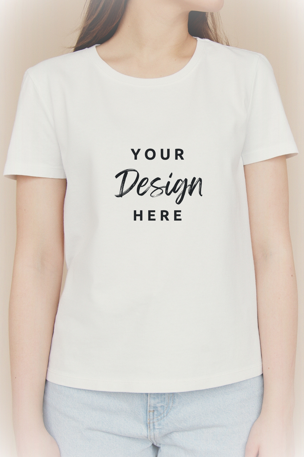 White T-Shirt Mockup | White T-Shirt Designs | Real Model Mock | Simple Aesthetic Cozy White Canvas Shirt pinterest preview image.