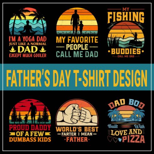 Father's day t-shirt design bundle, summer, retro vintage typography t-shirt design cover image.