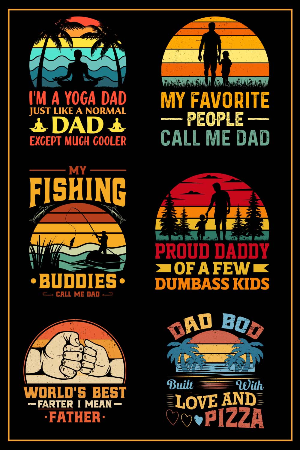 Father's day t-shirt design bundle, summer, retro vintage typography t-shirt design pinterest preview image.