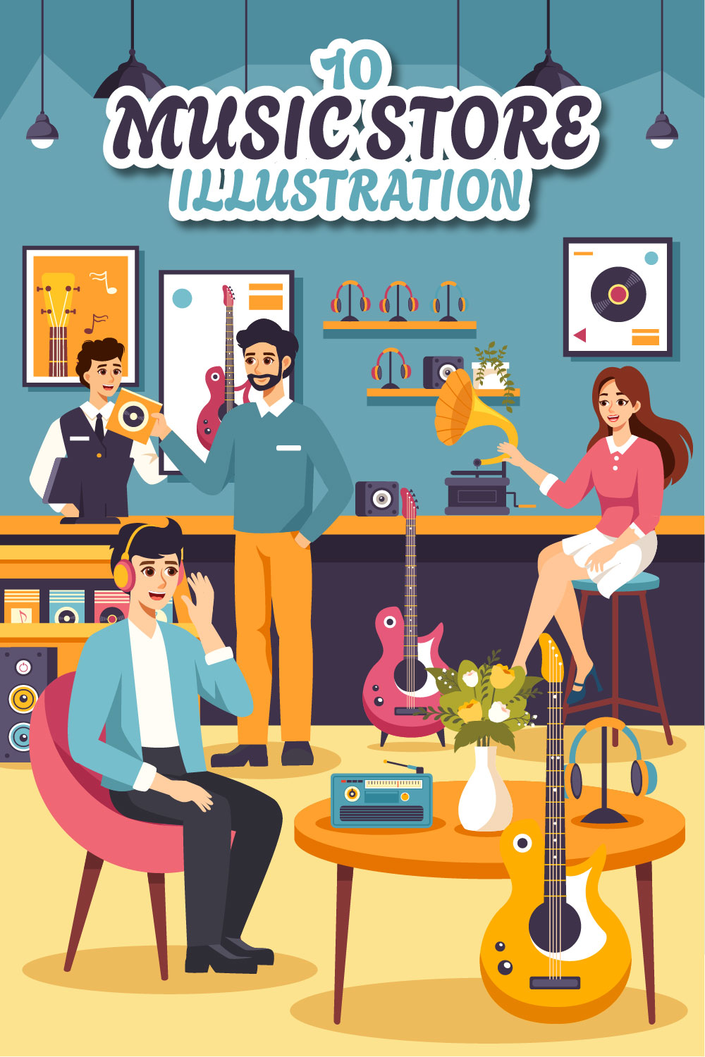 10 Music Store Illustration pinterest preview image.